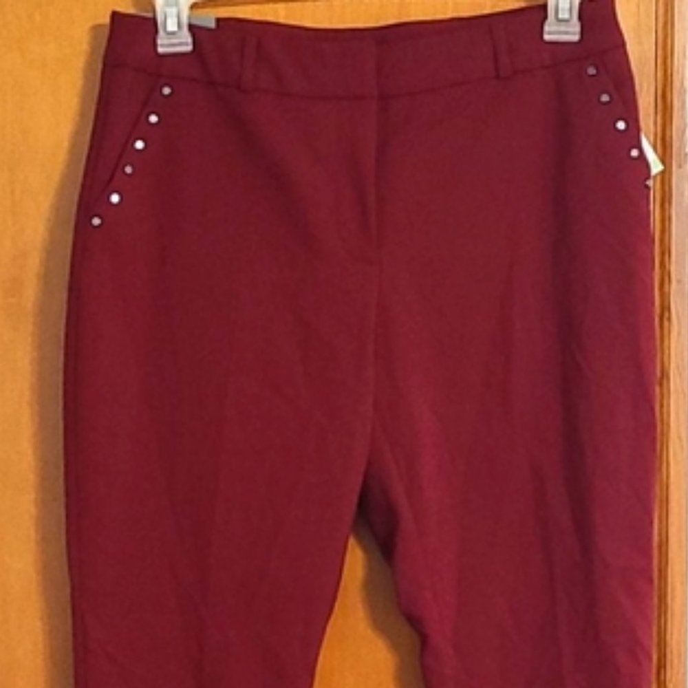 JM Collection Tummy Control Slim Leg Pants, Cherry Pie, Women's Size 8